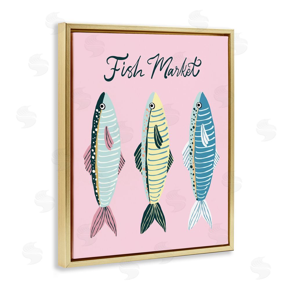Hey Bre! Creative Studio Quirky Coastal Fish Market Gold Floating Frame Canvas Wall Art Print