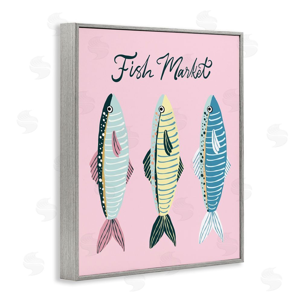 Hey Bre! Creative Studio Quirky Coastal Fish Market Gray Framed Giclee Wall Art Print