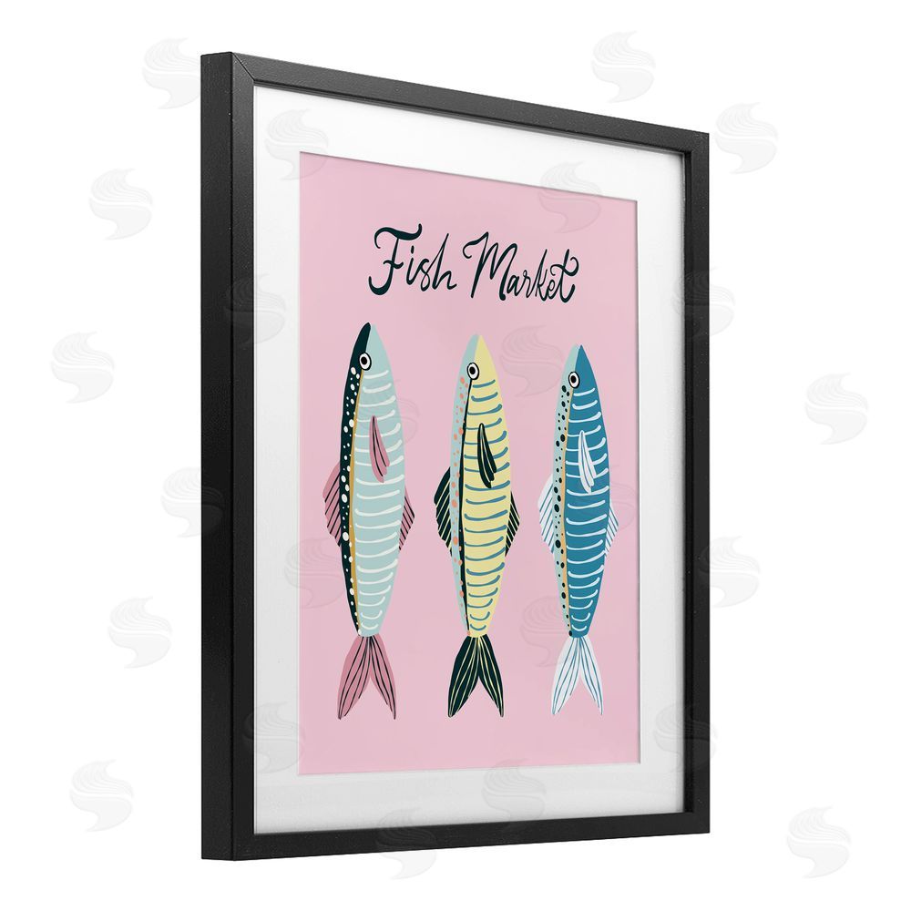 Hey Bre! Creative Studio Quirky Coastal Fish Market Black Framed Print Under Glass Wall Art
