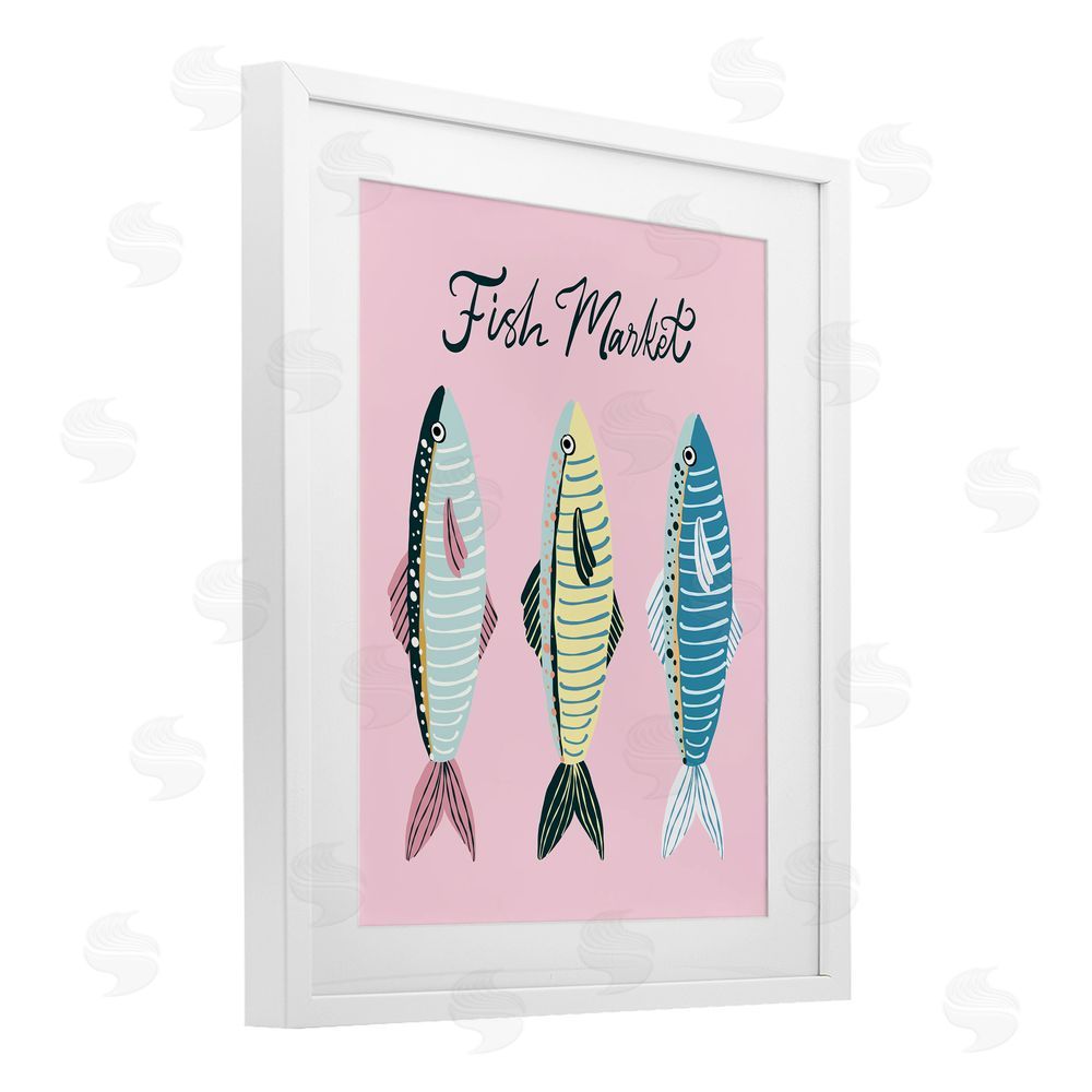 Hey Bre! Creative Studio Quirky Coastal Fish Market White Framed Print Under Glass Wall Art