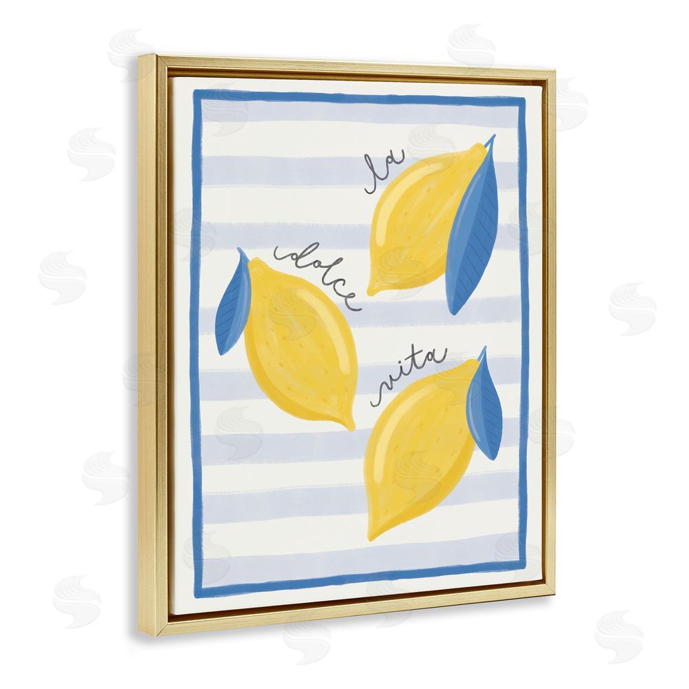 Jalynn Heerdt Dolce Vita Lemons & Stripes Gold Floating Frame Canvas Wall Art