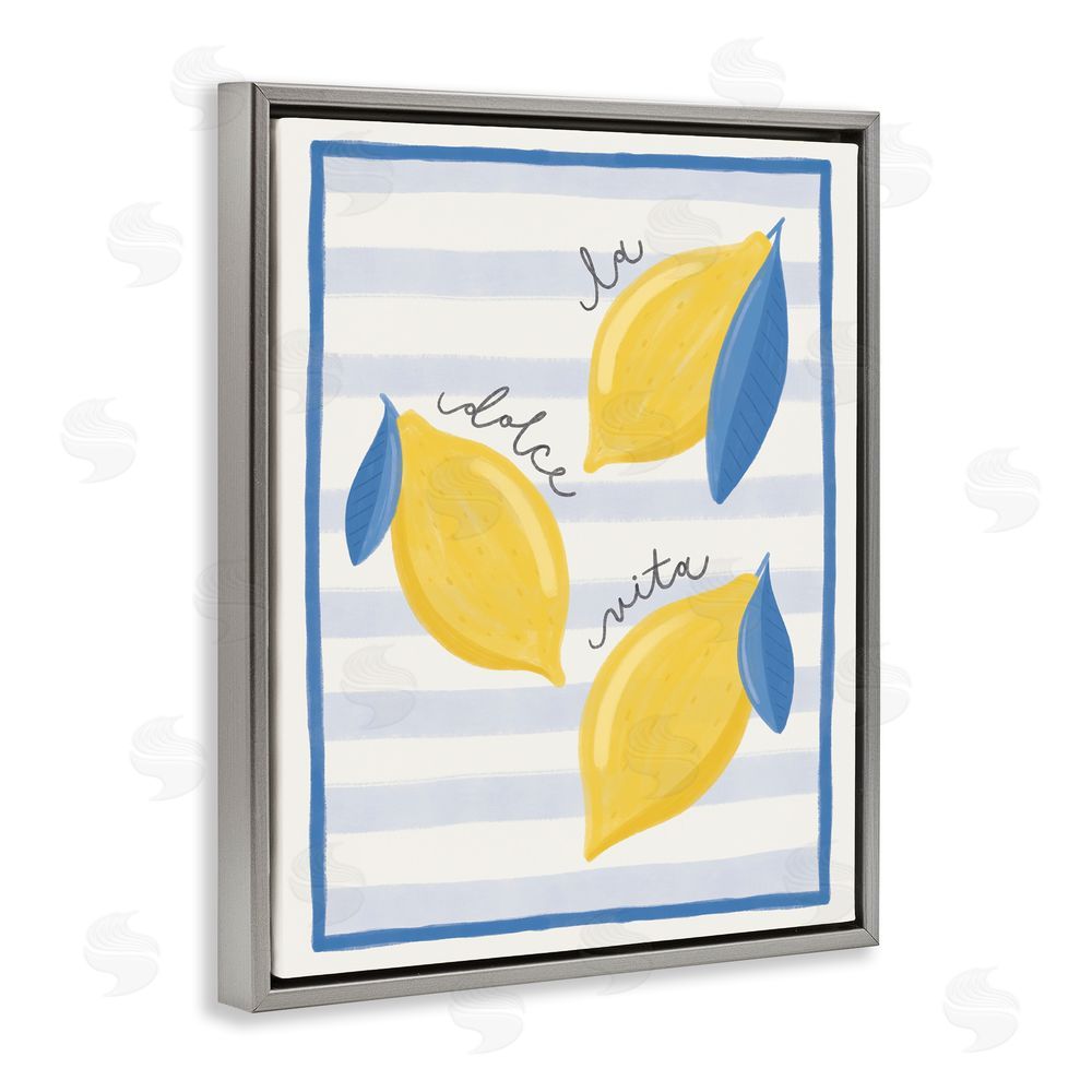 Jalynn Heerdt Dolce Vita Lemons & Stripes Gray Floating Frame Canvas Wall Art