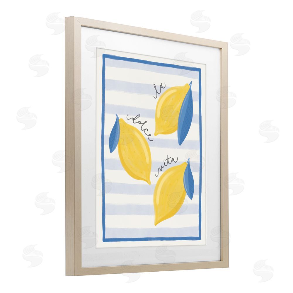 Jalynn Heerdt Dolce Vita Lemons & Stripes Brown Framed Print Under Glass with Mat Wall Art