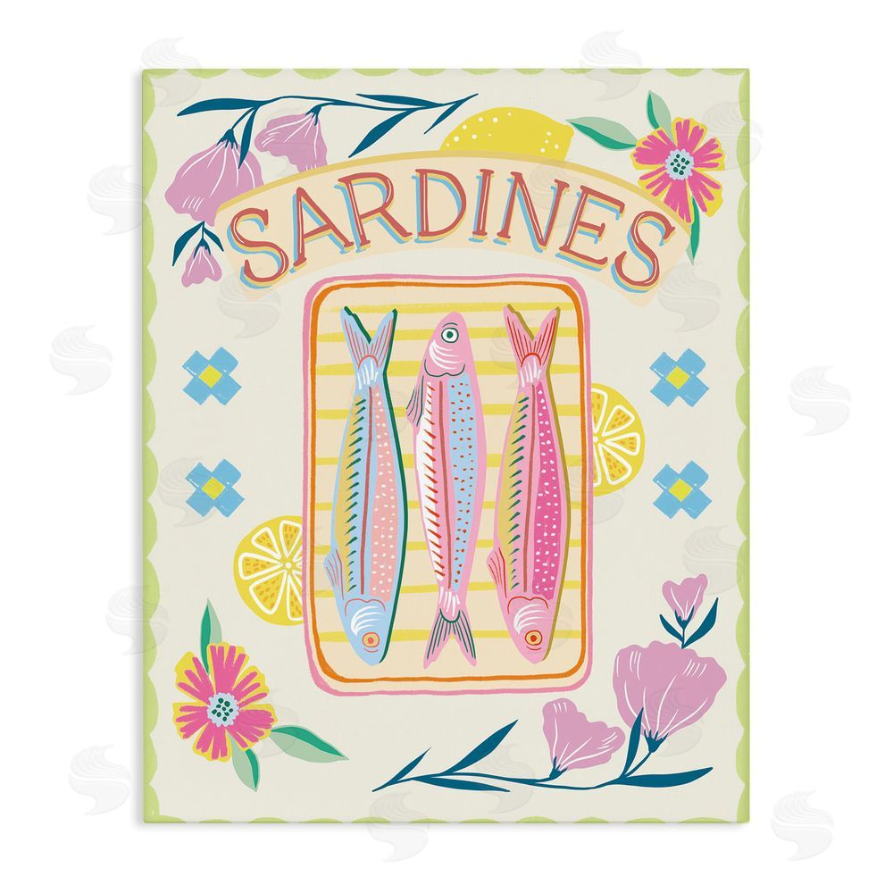 Jo Reid Pastel Sardines & Flowers Stretched Canvas Wall Art Print