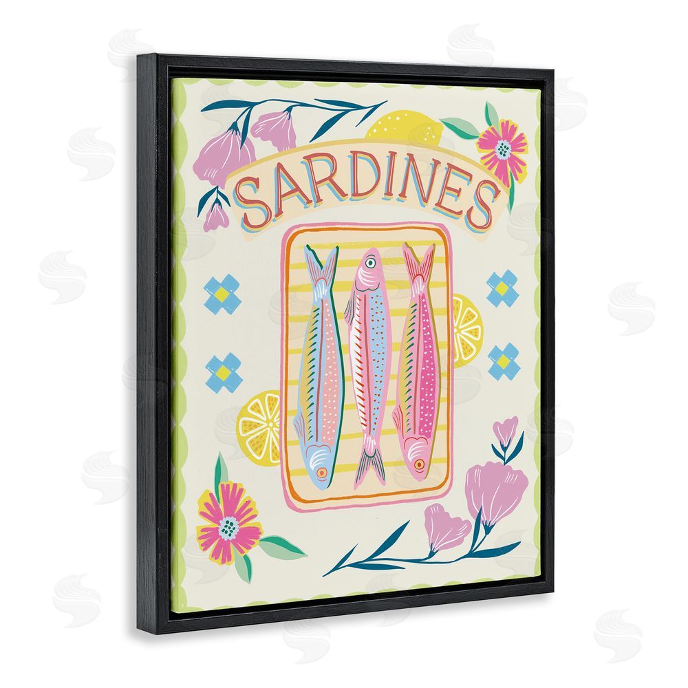 Jo Reid Pastel Sardines & Flowers Black Floating Frame Canvas Wall Art Print
