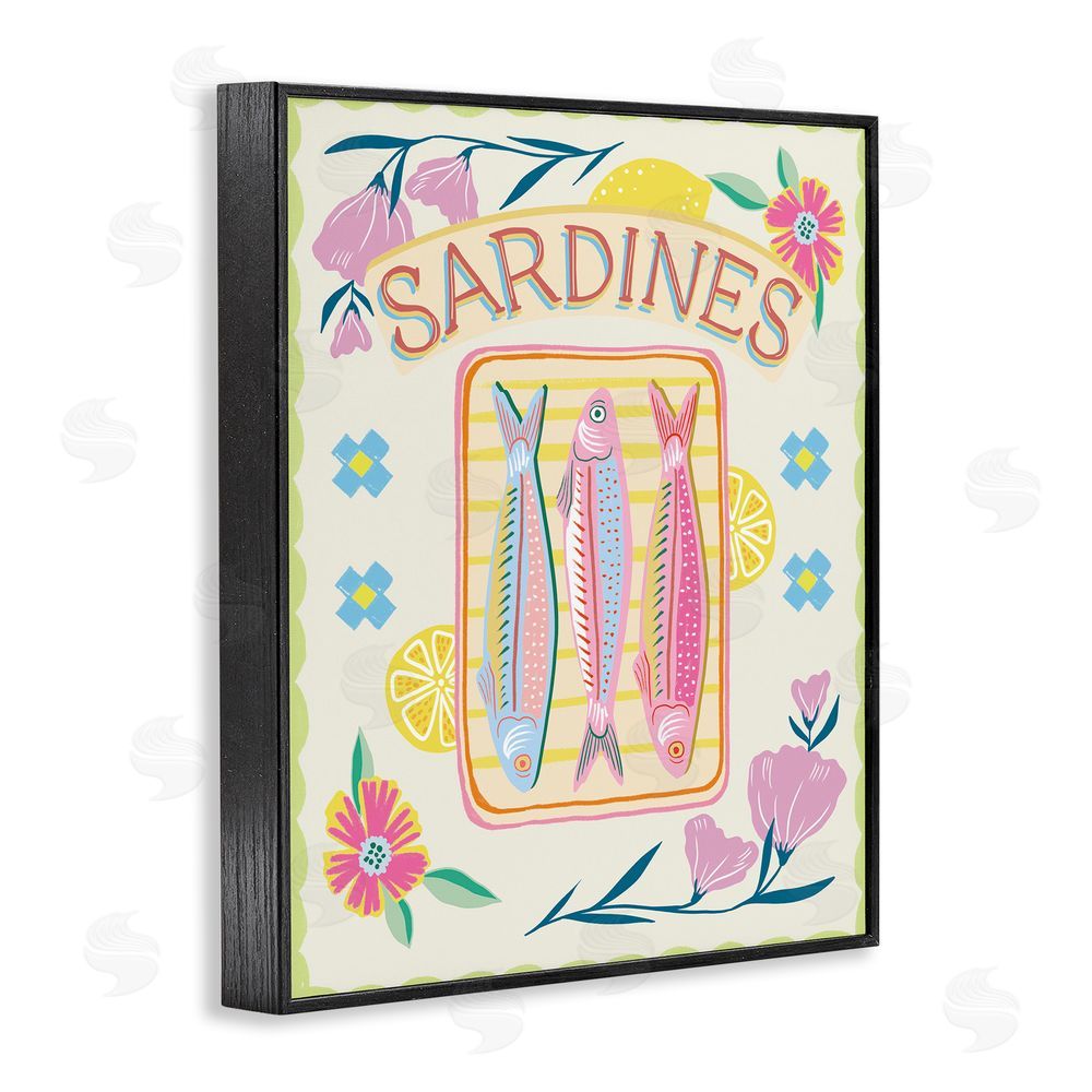Jo Reid Pastel Sardines & Flowers Black Framed Giclee Wall Art Print
