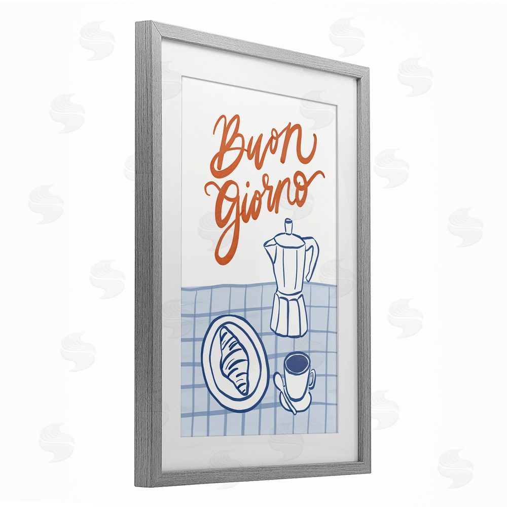 Amanda Houston Buon Giorno Breakfast Espresso Gray Framed Print Under Glass Wall Art