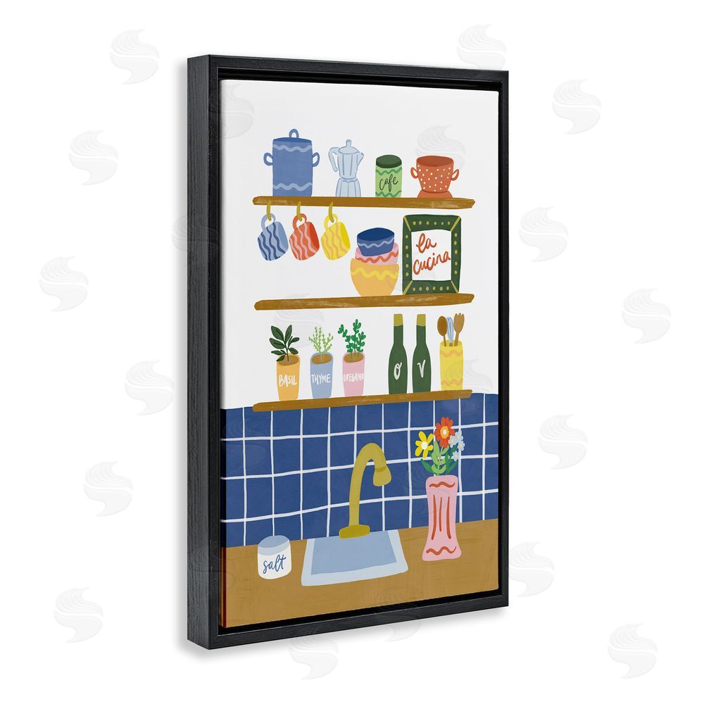 Amanda Houston Italian Kitchen Spice Rack Black Floating Frame Canvas Wall Art