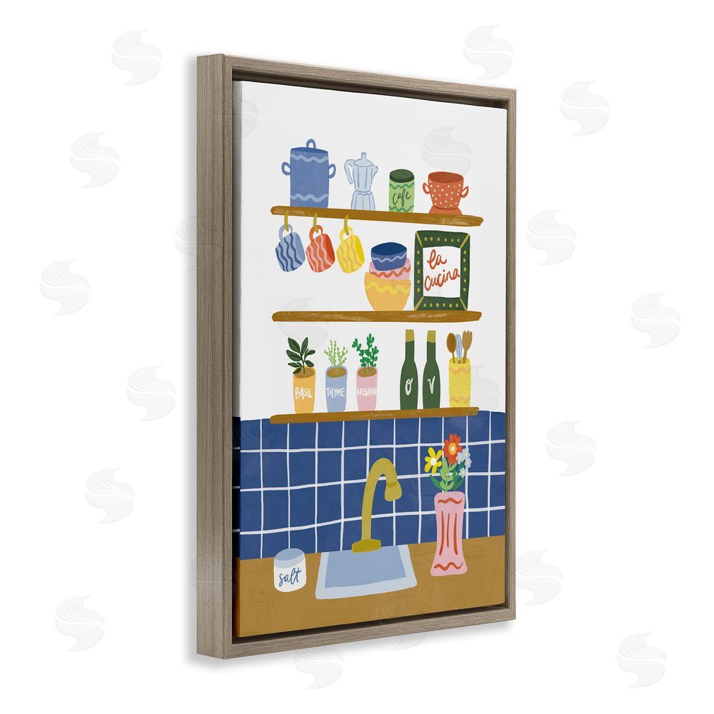 Amanda Houston Italian Kitchen Spice Rack Brown Floating Frame Canvas Wall Art
