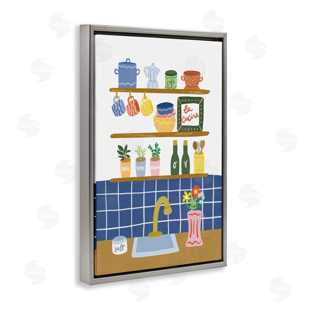 Amanda Houston Italian Kitchen Spice Rack Gray Floating Frame Canvas Wall Art