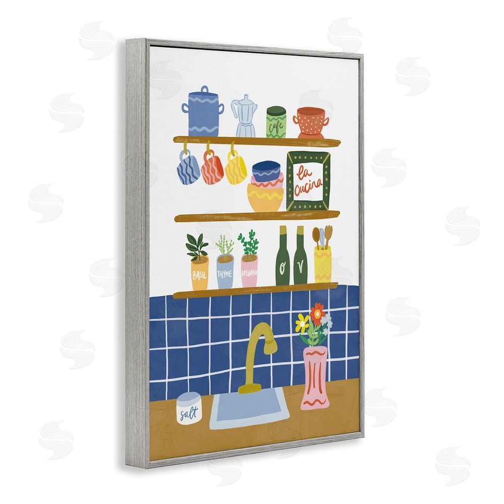 Amanda Houston Italian Kitchen Spice Rack Gray Framed Giclee Wall Art Print