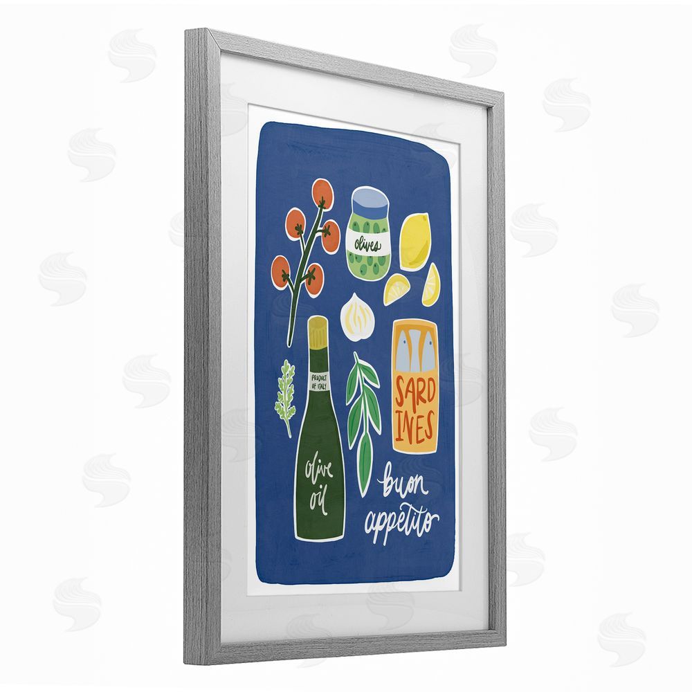 Amanda Houston Italian Kitchen Necessities Gray Framed Print Under Glass with Mat Wall Art