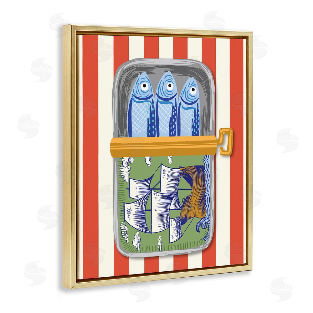 Arrolynn Weiderhold Sardines with Antique Ship Gold Floating Frame Canvas Wall Art Print