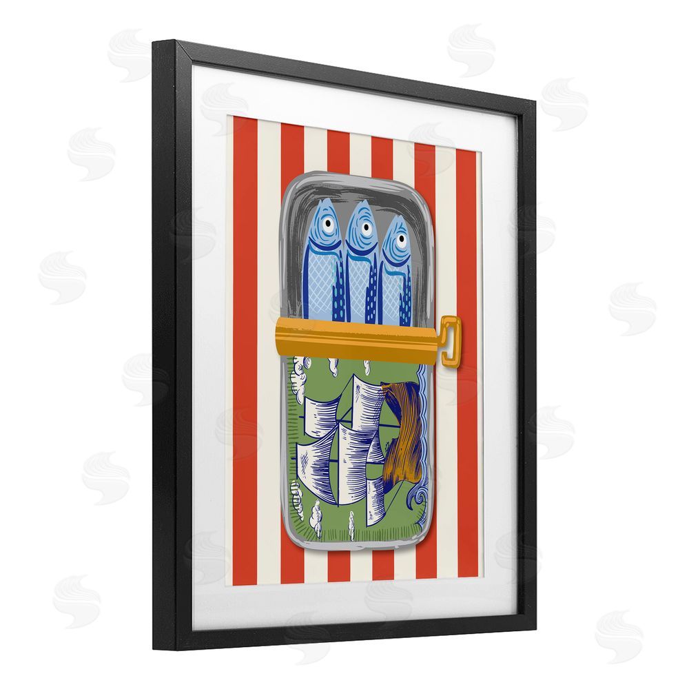 Arrolynn Weiderhold Sardines with Antique Ship Black Framed Print Under Glass Wall Art