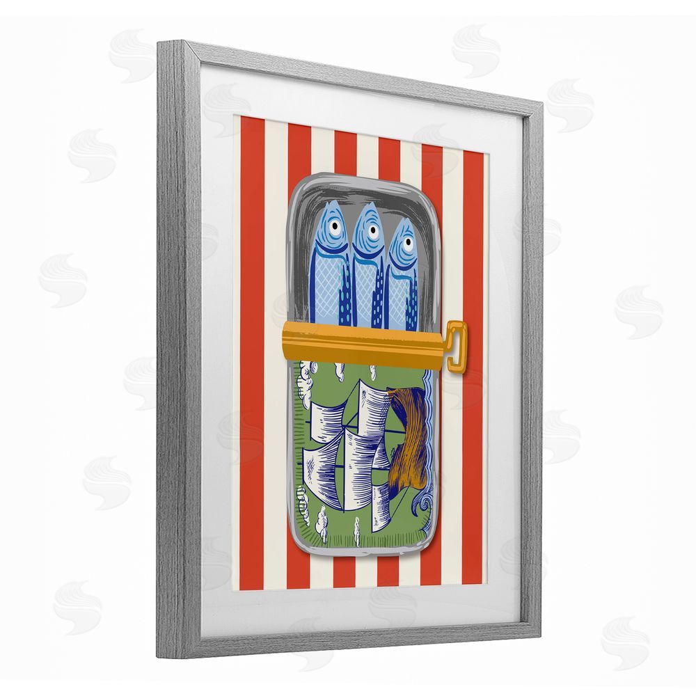 Arrolynn Weiderhold Sardines with Antique Ship Gray Framed Print Under Glass Wall Art