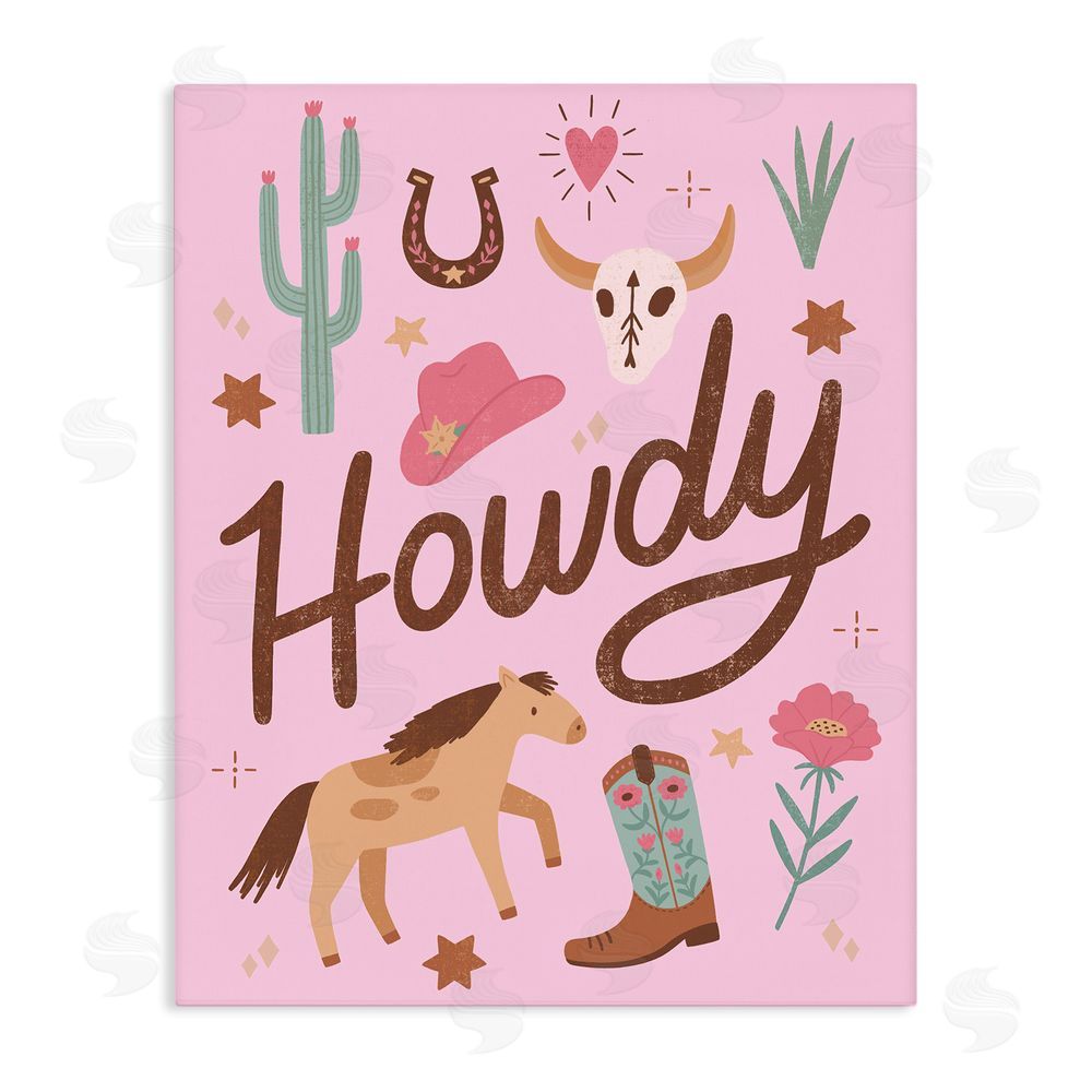 Nina Seven Western Boho Girl Howdy Stretched Canvas Wall Art Print