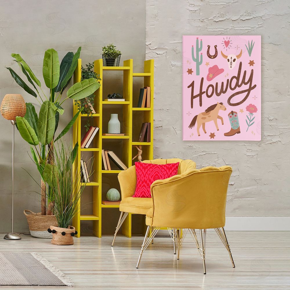 Nina Seven Western Boho Girl Howdy Stretched Canvas Wall Art Print in Room