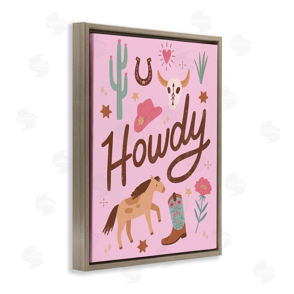 Nina Seven Western Boho Girl Howdy Brown Floating Frame Canvas Wall Art Print