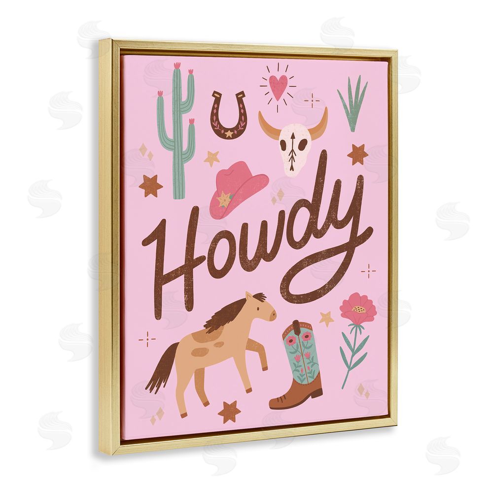 Nina Seven Western Boho Girl Howdy Gold Floating Frame Canvas Wall Art Print