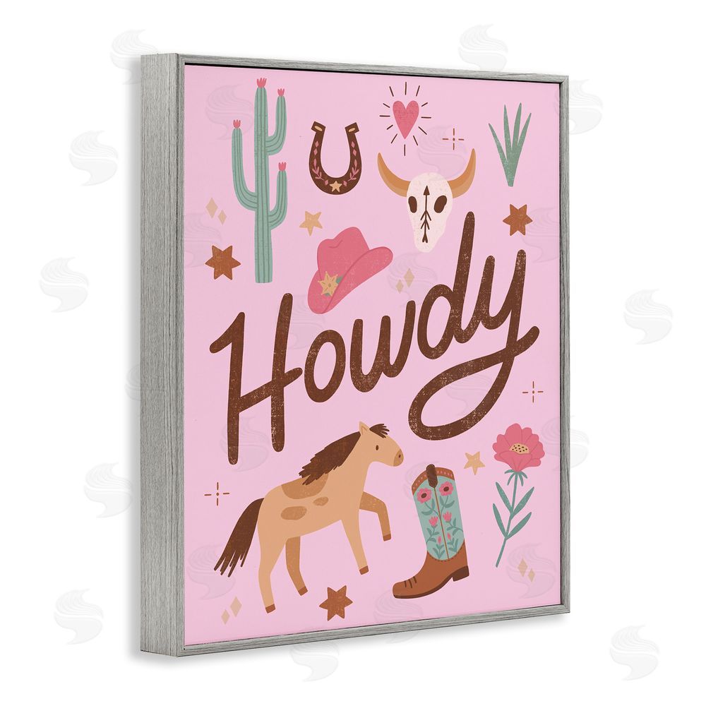 Nina Seven Western Boho Girl Howdy Gray Framed Giclee Wall Art Print