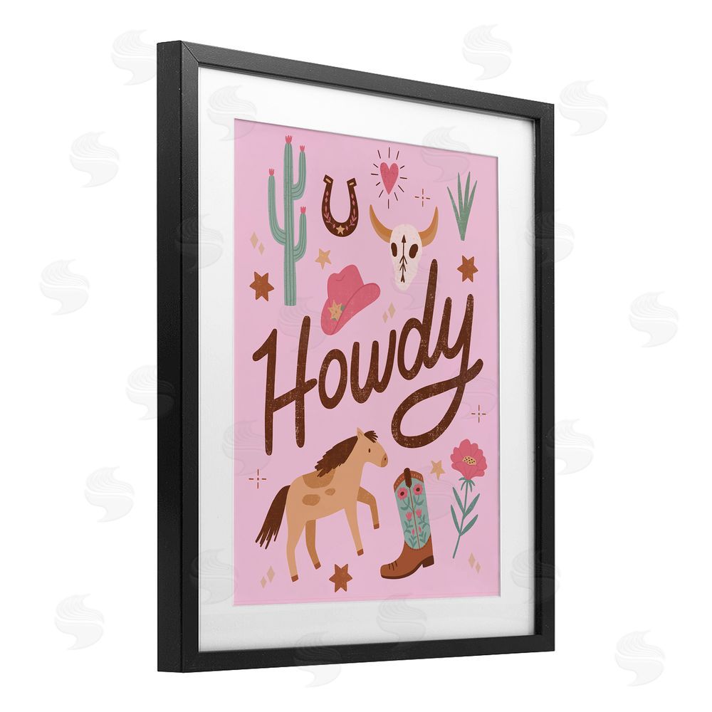 Nina Seven Western Boho Girl Howdy Black Framed Print Under Glass Wall Art