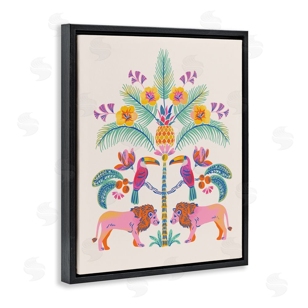 Riley Hutchens King of Jungle Symmetry Black Floating Frame Canvas Wall Art