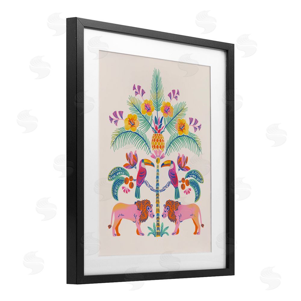 Riley Hutchens King of Jungle Symmetry Black Framed Print Under Glass with Mat Wall Art