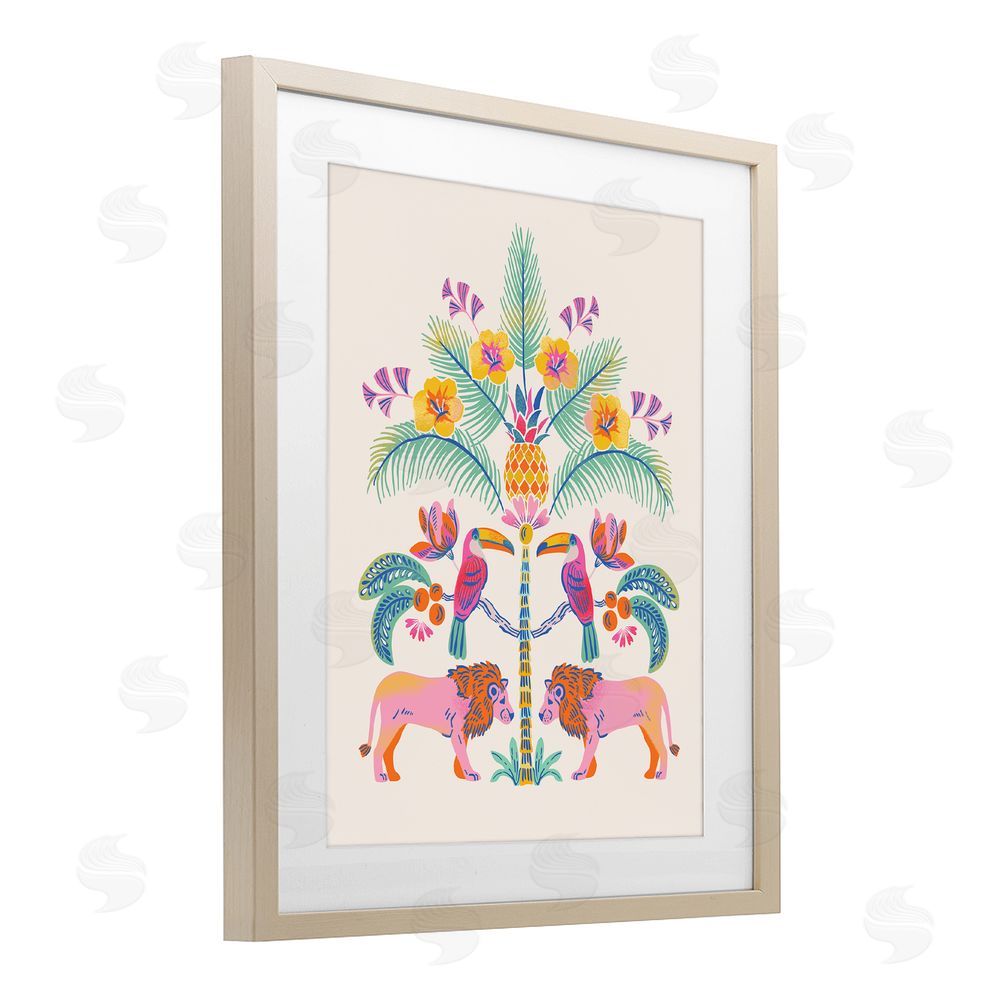 Riley Hutchens King of Jungle Symmetry Brown Framed Print Under Glass with Mat Wall Art