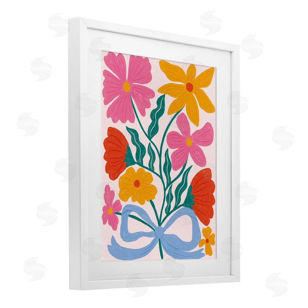 Lisa Barlow Mid Century Fresh Florals White Framed Print Under Glass with Mat Wall Art