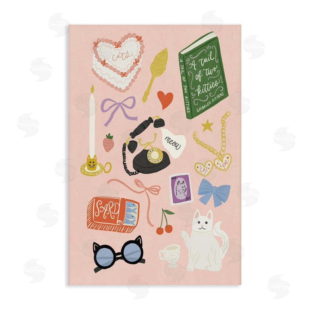 Amanda Houston Vintage Cat Lover Trinkets Stretched Canvas Wall Art Print
