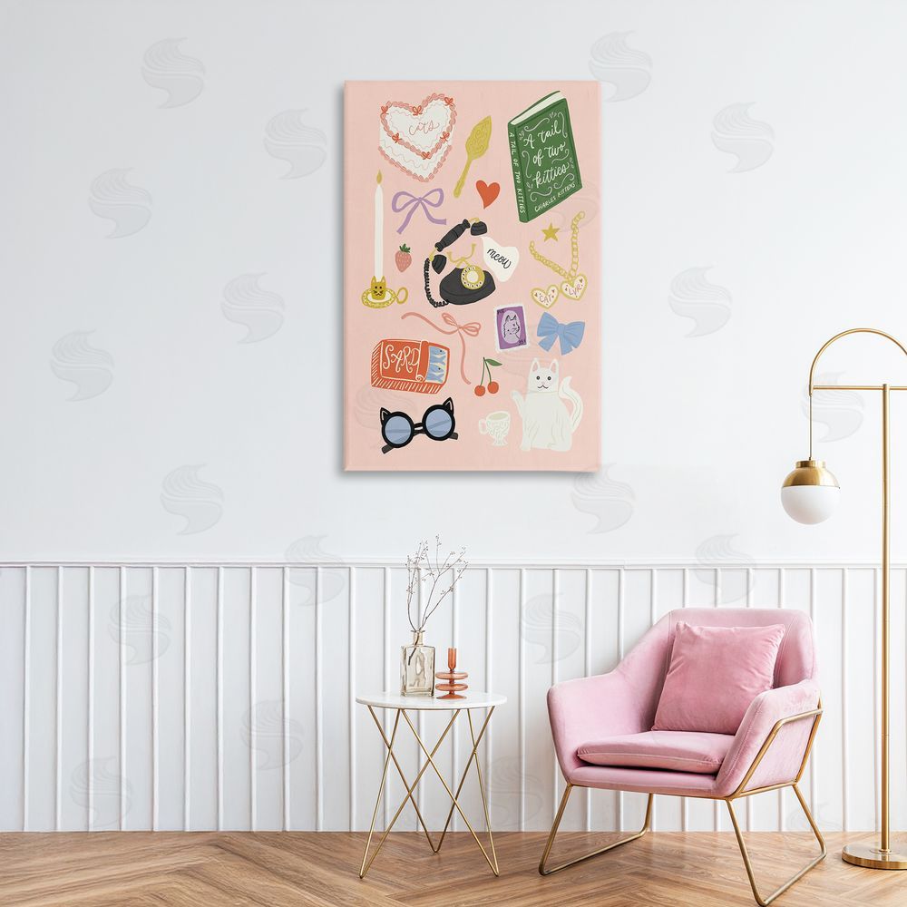 Amanda Houston Vintage Cat Lover Trinkets Stretched Canvas Wall Art Print in Room
