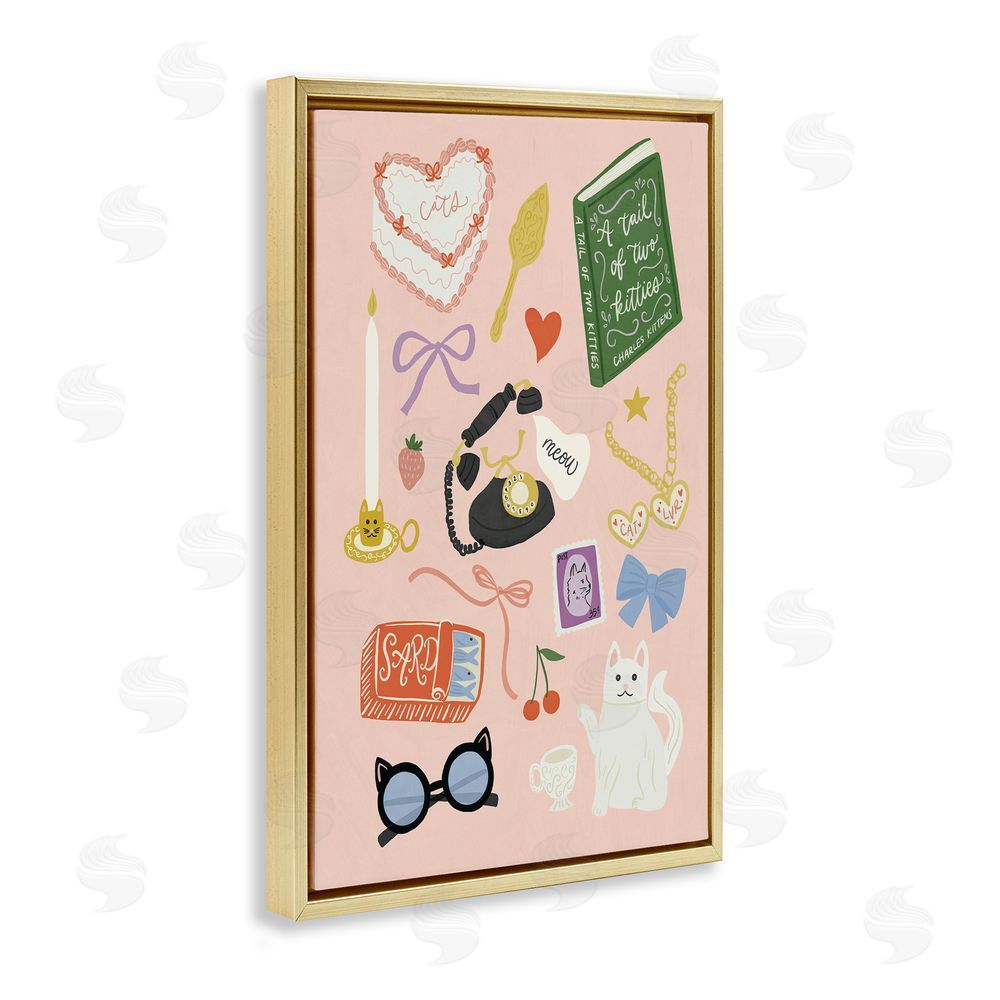 Amanda Houston Vintage Cat Lover Trinkets Gold Floating Frame Canvas Wall Art Print