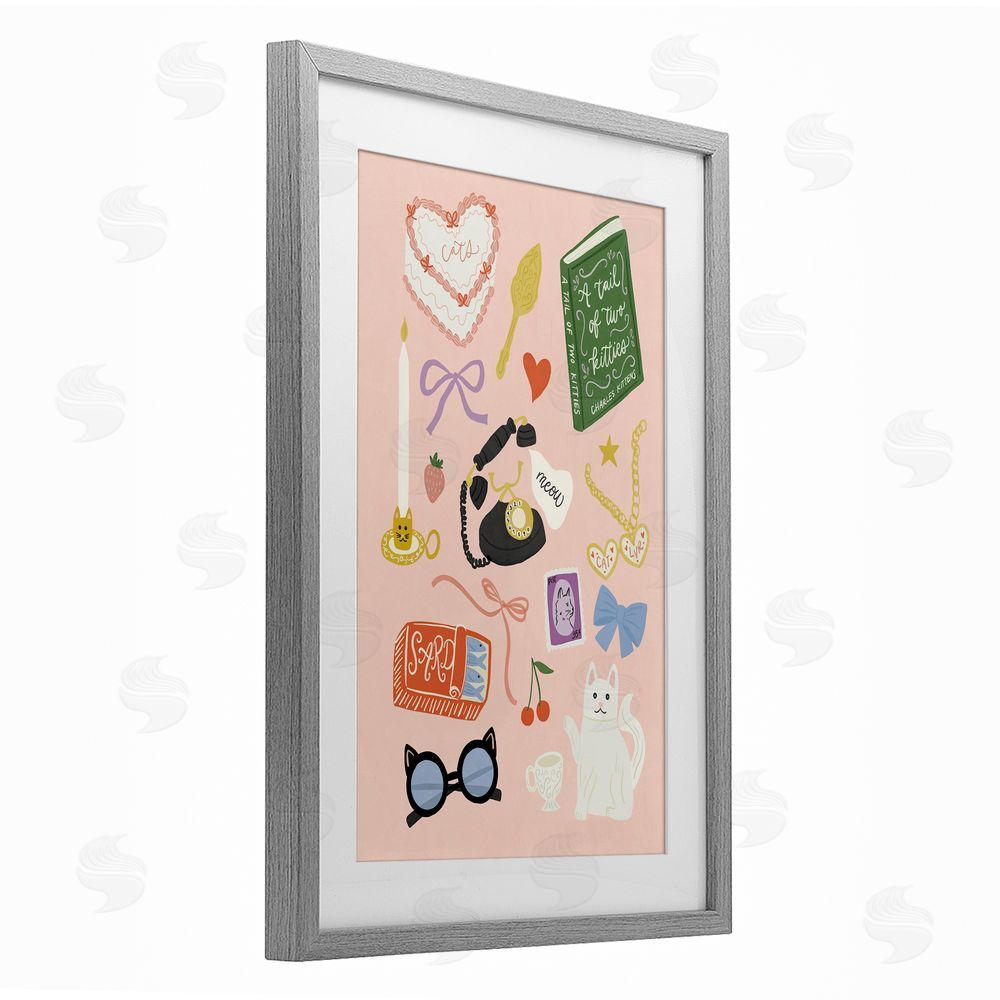 Amanda Houston Vintage Cat Lover Trinkets Gray Framed Print Under Glass Wall Art