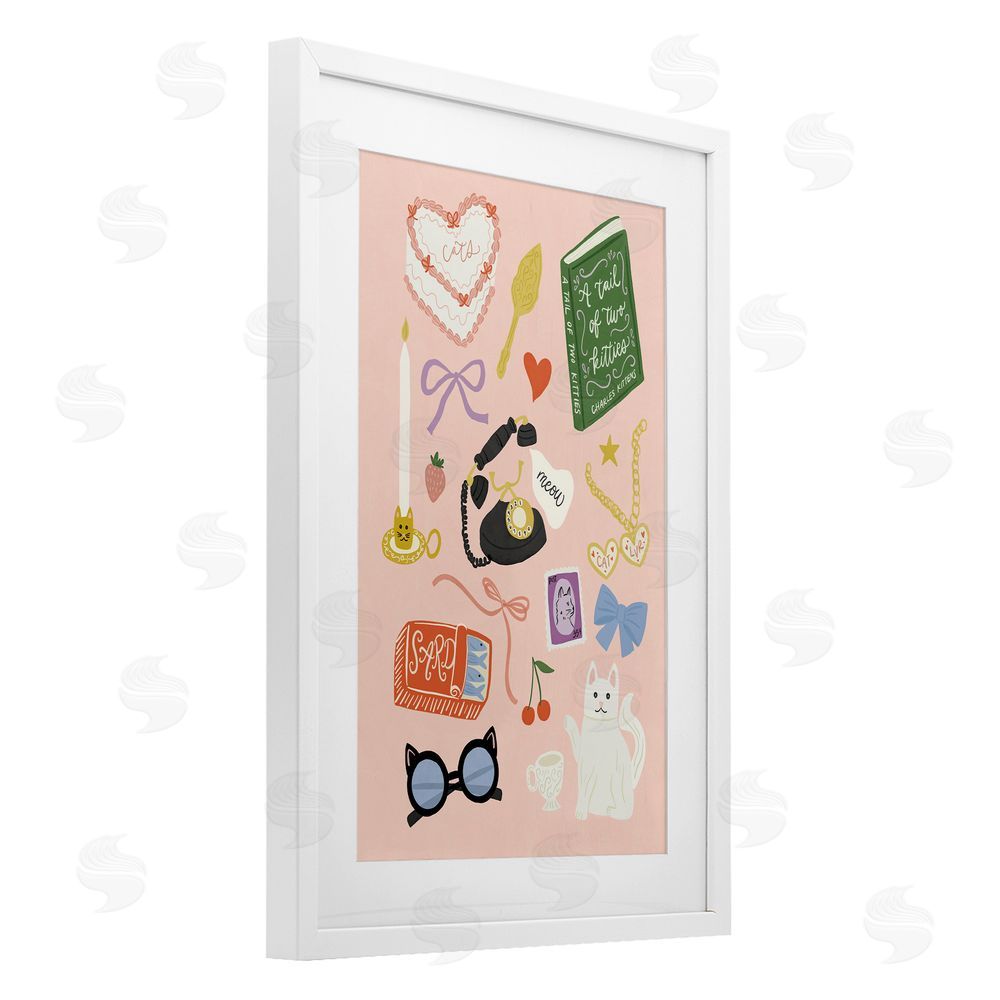 Amanda Houston Vintage Cat Lover Trinkets White Framed Print Under Glass Wall Art