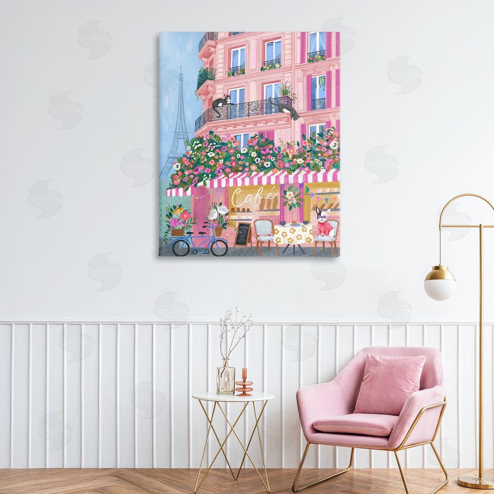 Arrolynn Weiderhold Cats on Cafe Balcony Stretched Canvas Wall Art in Room
