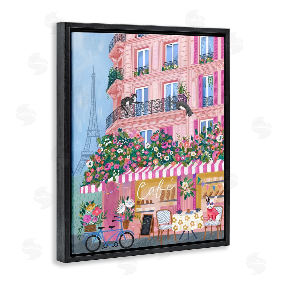 Arrolynn Weiderhold Cats on Cafe Balcony Black Floating Frame Canvas Wall Art Print