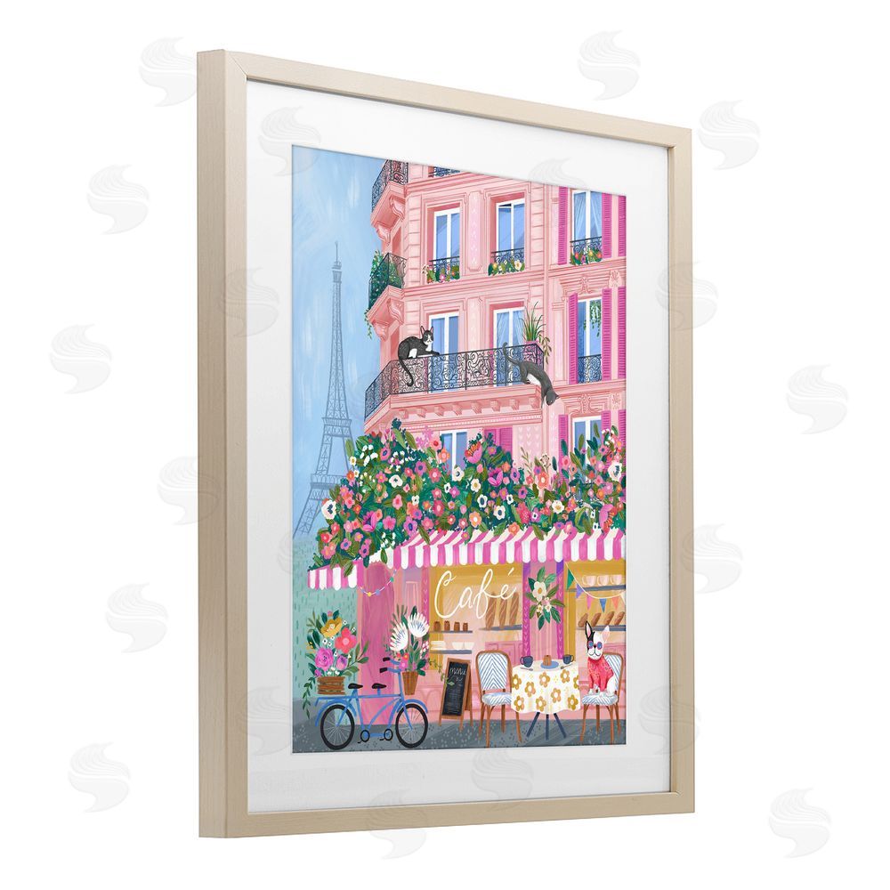 Arrolynn Weiderhold Cats on Cafe Balcony Birch Framed Print Under Glass Wall Art