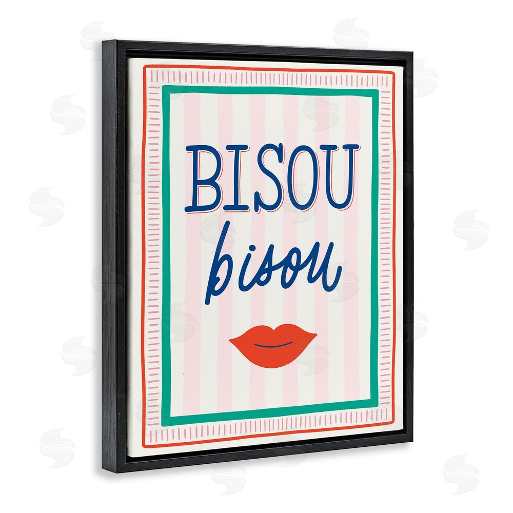 Jalynn Heerdt Bisou Kiss over Stripes Black Floating Frame Canvas Wall Art Print