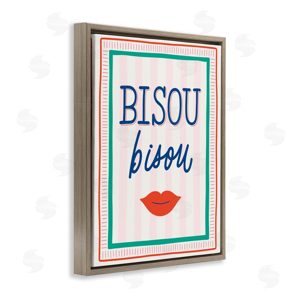 Jalynn Heerdt Bisou Kiss over Stripes Brown Floating Frame Canvas Wall Art Print