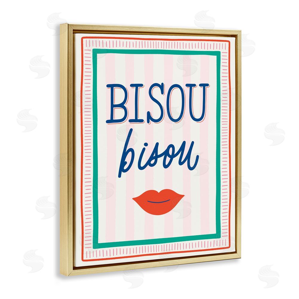 Jalynn Heerdt Bisou Kiss over Stripes Gold Floating Frame Canvas Wall Art Print