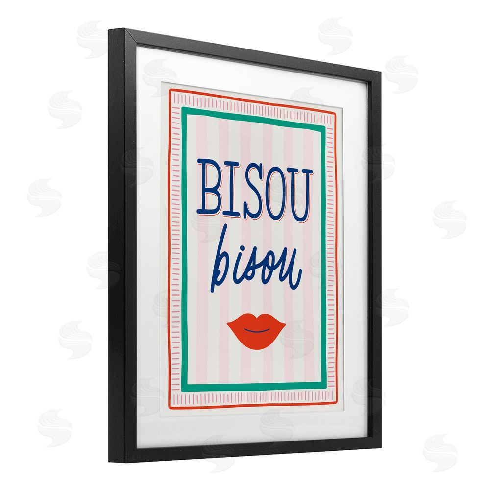 Jalynn Heerdt Bisou Kiss over Stripes Black Framed Print Under Glass Wall Art