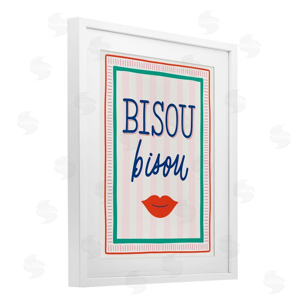 Jalynn Heerdt Bisou Kiss over Stripes White Framed Print Under Glass Wall Art