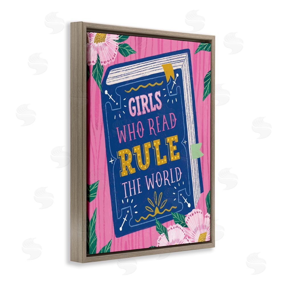 Vanessa Stoilova Girls Who Read Inspirational Brown Floating Frame Canvas Wall Art