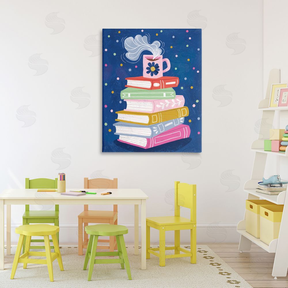 Vanessa Stoilova Book Stack & Cozy Mug Stretched Canvas Wall Art in Room