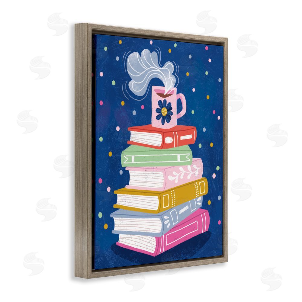 Vanessa Stoilova Book Stack & Cozy Mug Brown Floating Frame Canvas Wall Art Print