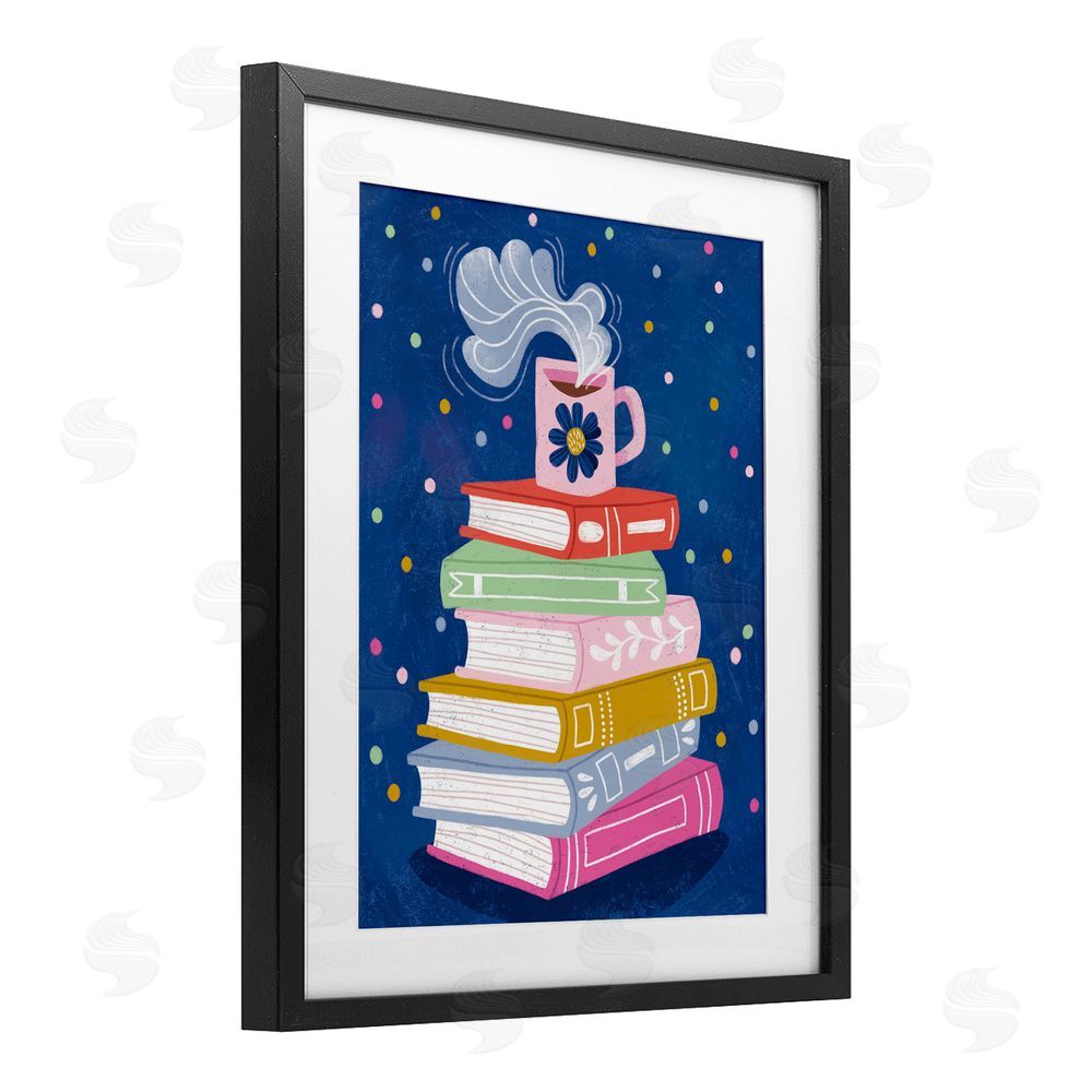 Vanessa Stoilova Book Stack & Cozy Mug Black Framed Print Under Glass Wall Art