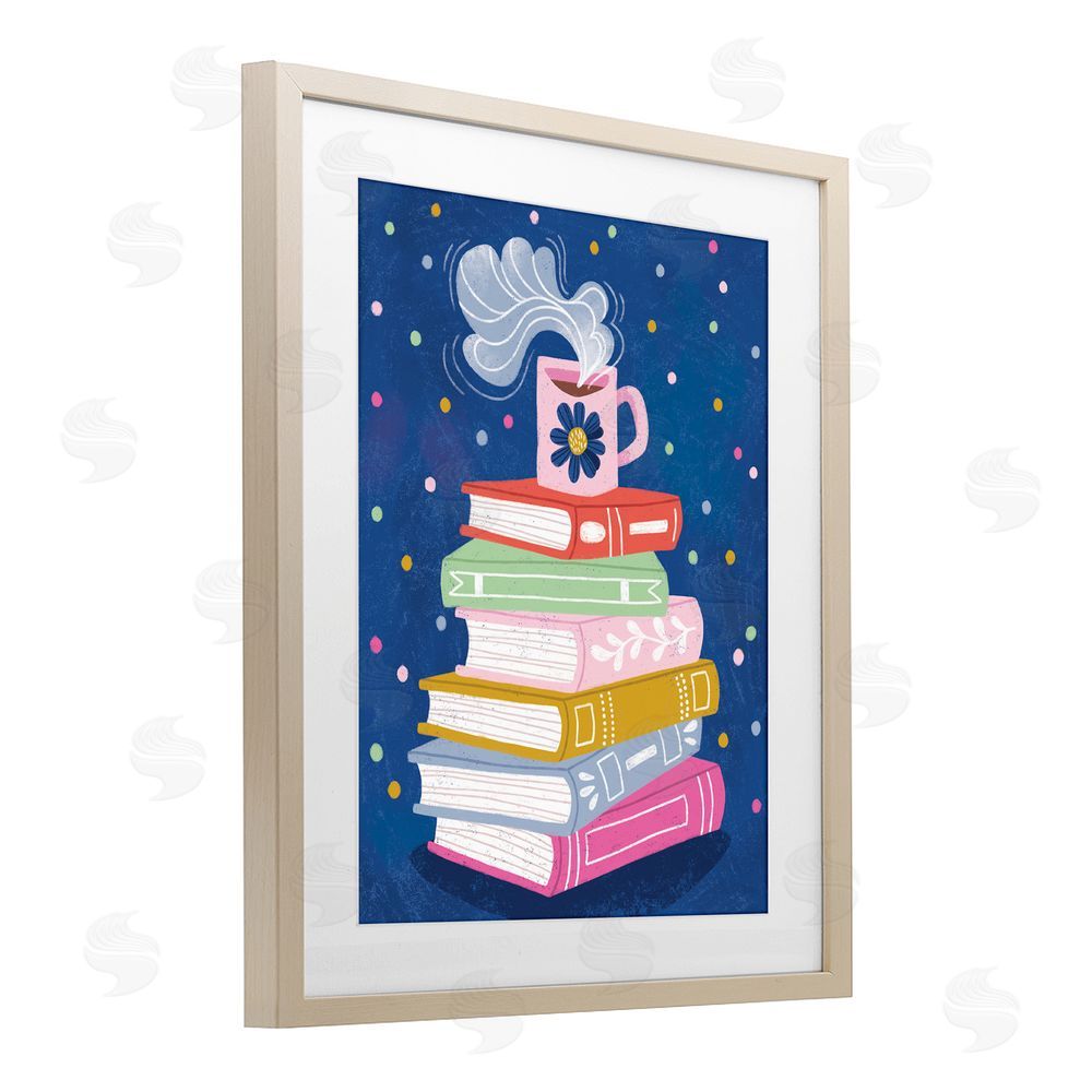 Vanessa Stoilova Book Stack & Cozy Mug Birch Framed Print Under Glass Wall Art