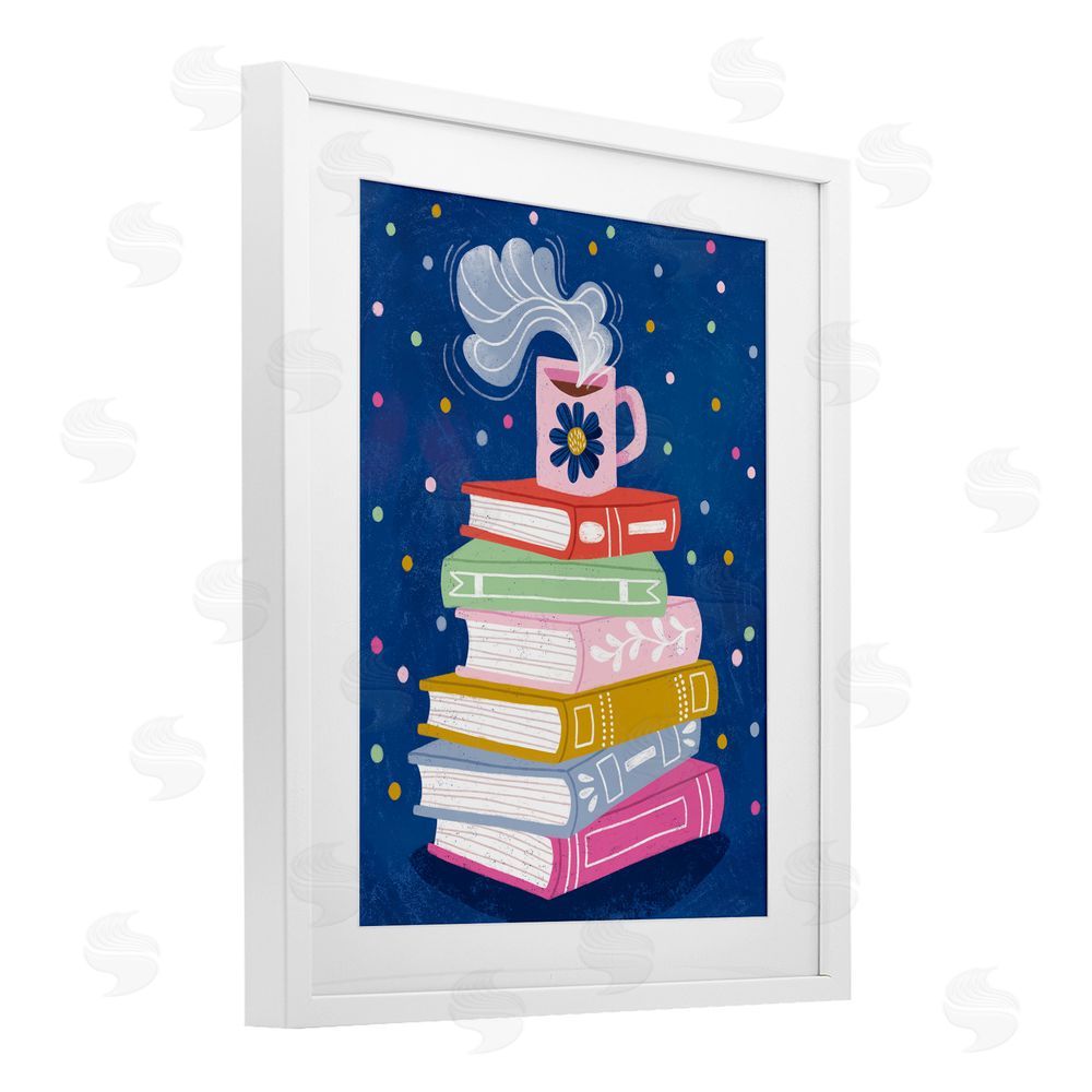 Vanessa Stoilova Book Stack & Cozy Mug White Framed Print Under Glass Wall Art