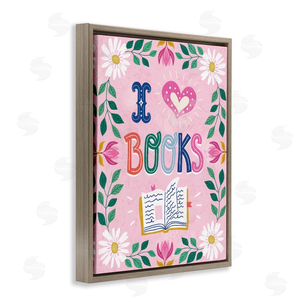 Vanessa Stoilova Floral I Love Books Brown Floating Frame Canvas Wall Art