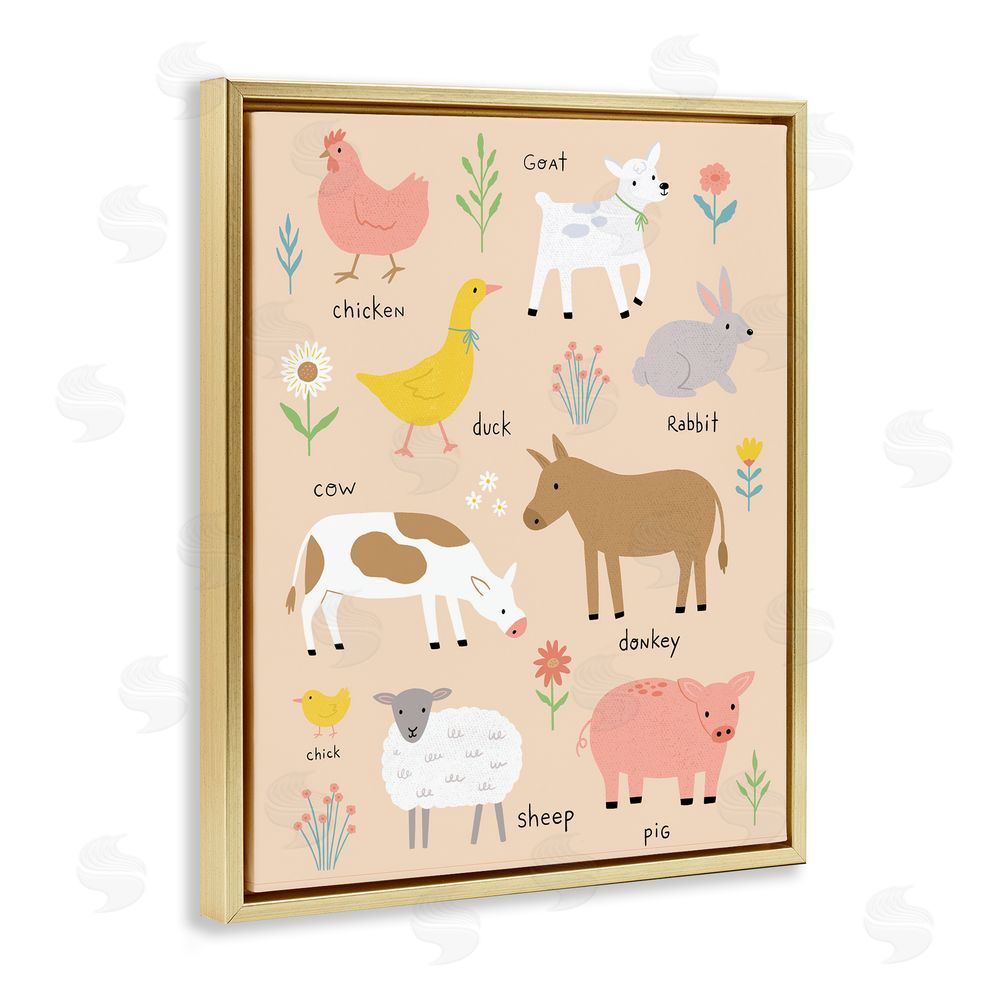 Nina Seven Baby Farm Friends Gold Floating Frame Canvas Wall Art Print